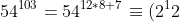 54^{103} =54^{12*8+7} \equiv (2^12)^8 2^7 \equiv 2^7 \equiv -2 \equiv 11